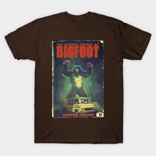 The Bloody Tracks of Bigfoot Cryptid horror by David Irons T-Shirt